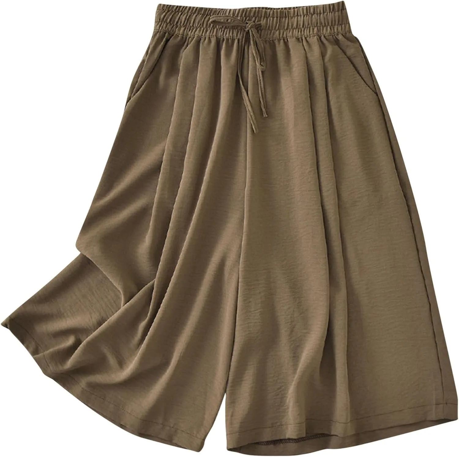 Women's Drawstring Waist Skirt Pants Soft Cotton Linen Wide Leg Trousers with Pockets Casual Loose Fit for Summer
