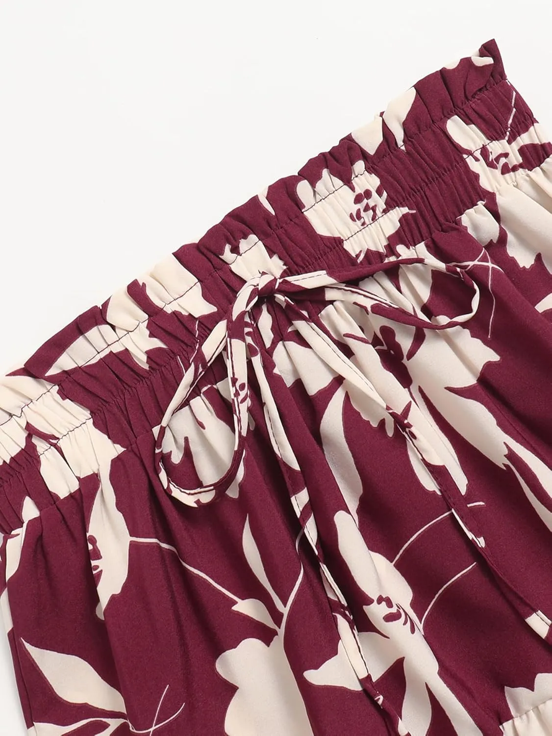 Women's Floral Tiered Midi Skirt Elastic Waist Dressy Casual A-line Summer Boho Skirts