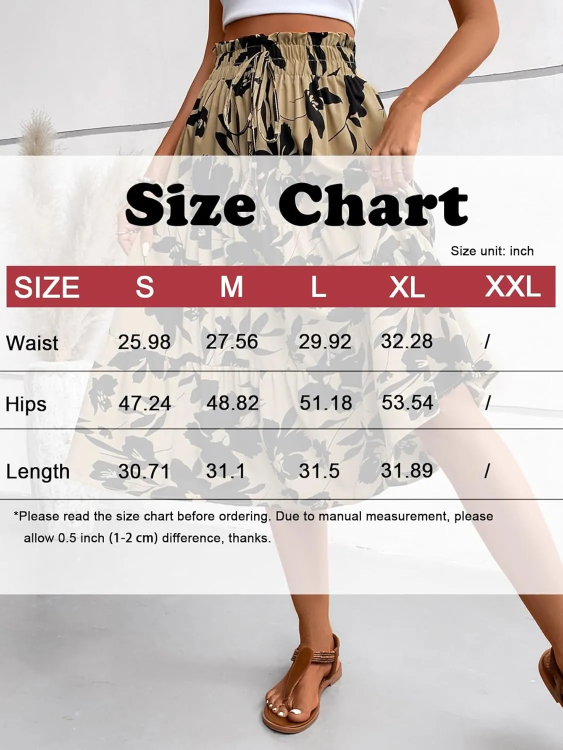 Women's Floral Tiered Midi Skirt Elastic Waist Dressy Casual A-line Summer Boho Skirts