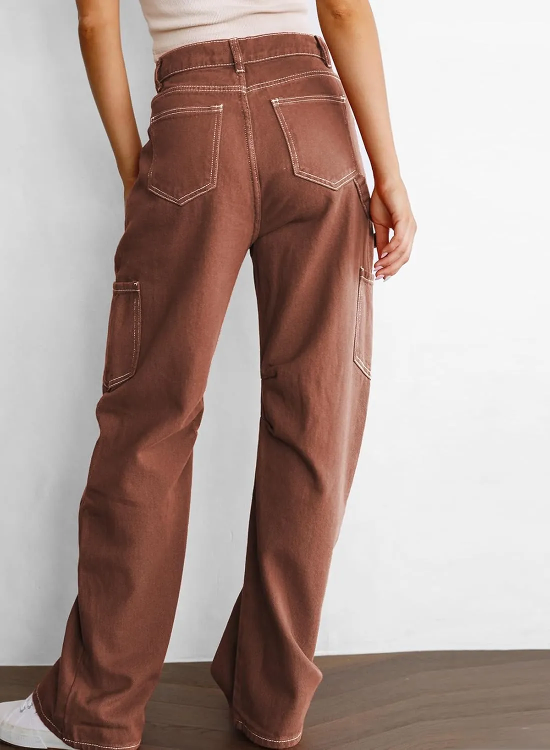Women's High Waist Baggy Cargo Jeans Flap Pocket Relaxed Fit Straight Wide Leg Y2K Fashion Cargo Pants Boyfriend Jeans