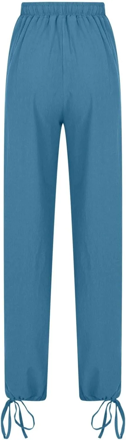 Women's Linen Palazzo Pants Drawstring Summer Wide Leg High Waist Casual Lounge Pant 2025 Beach Vacation Trousers