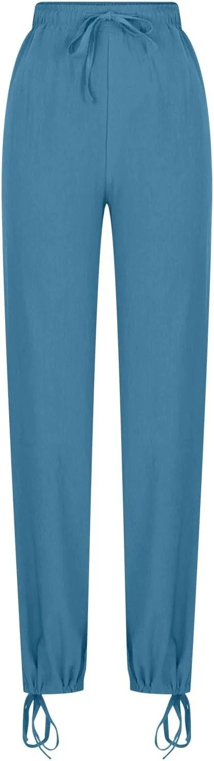 Women's Linen Palazzo Pants Drawstring Summer Wide Leg High Waist Casual Lounge Pant 2025 Beach Vacation Trousers