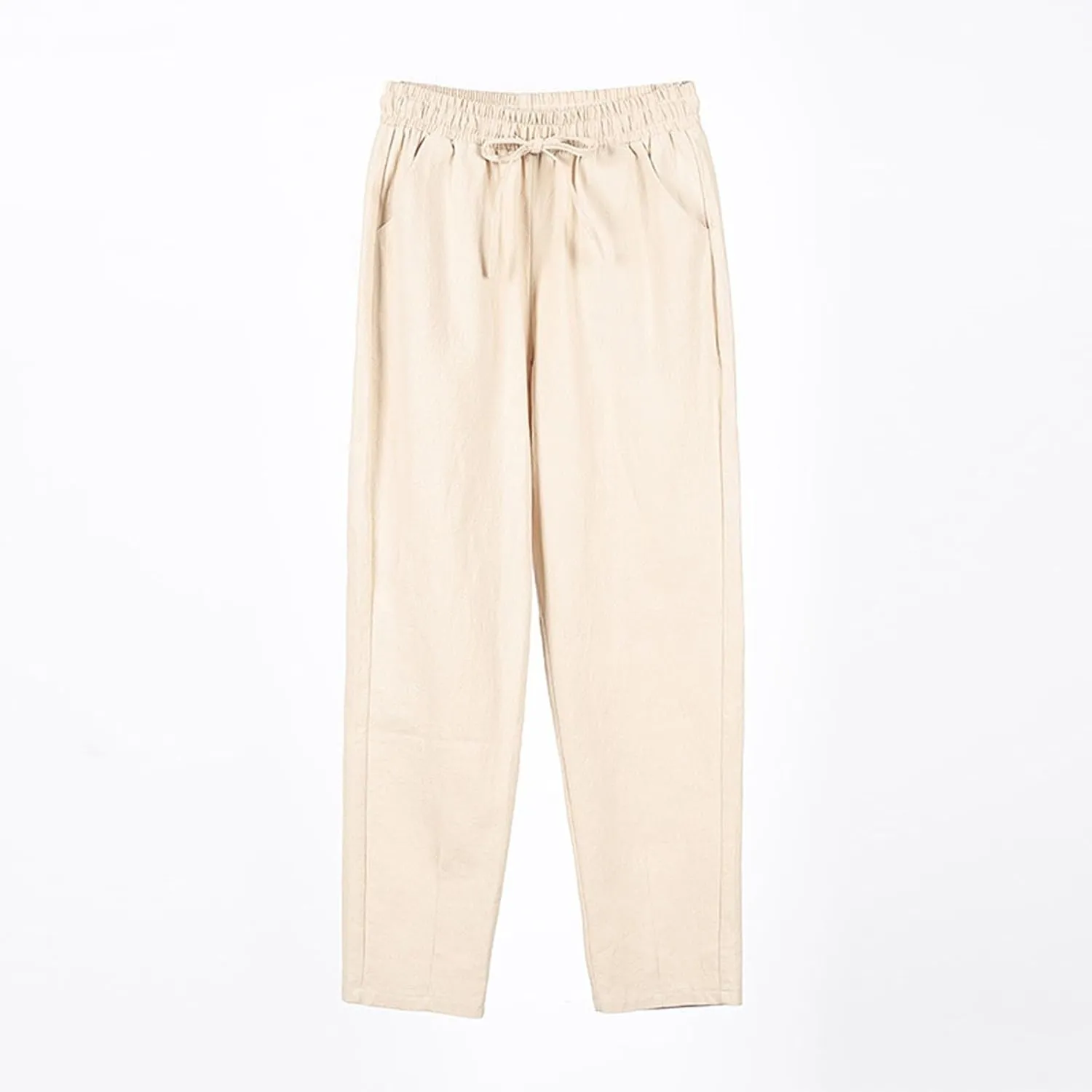 Womens Linen Pants 2025 Casual Drawstring High Waist Straight Leg Pants Lightweight Baggy Long Trousers with Pockets