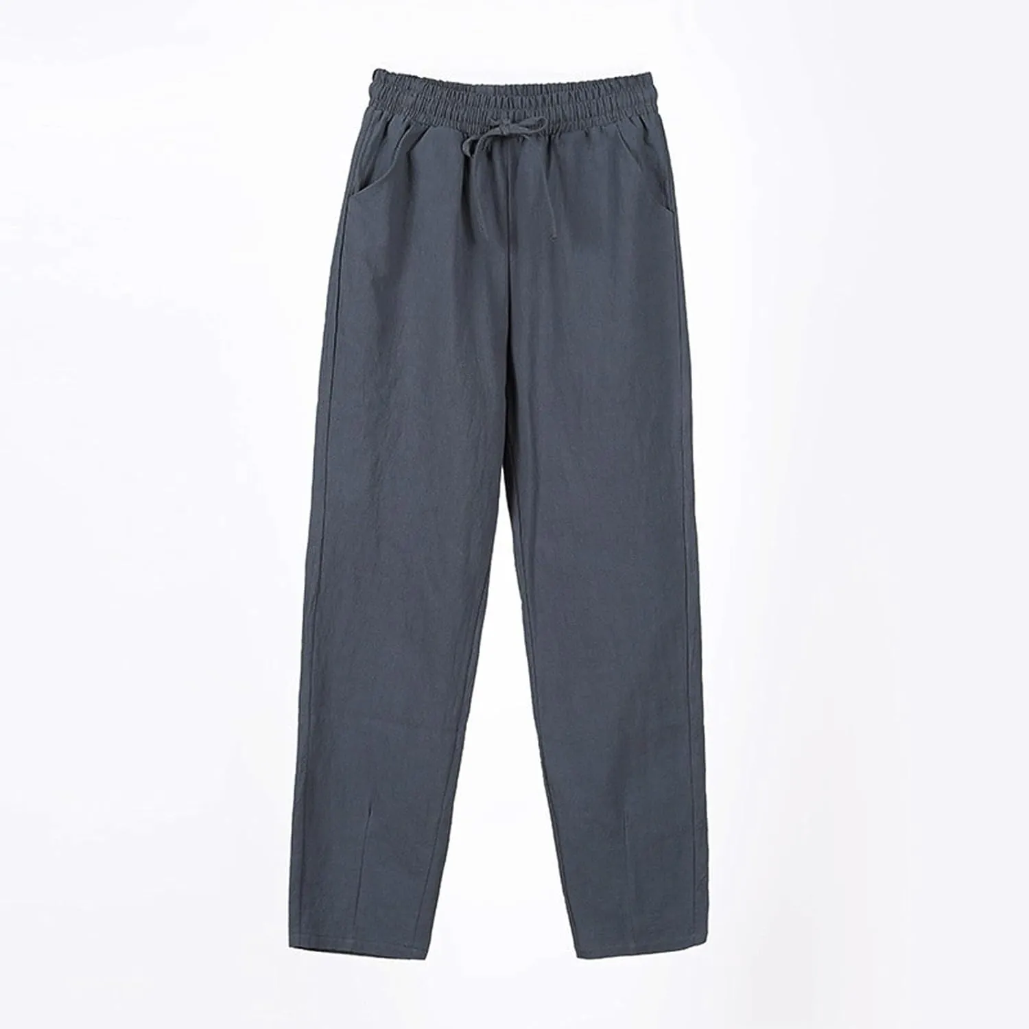 Womens Linen Pants 2025 Casual Drawstring High Waist Straight Leg Pants Lightweight Baggy Long Trousers with Pockets