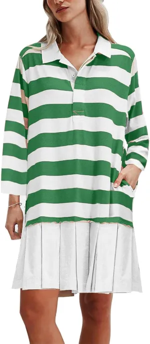 Womens Oversize Fall Sweatshirt Dresses Long Sleeve Lapel mini Dresses Ruched Loose Fitting Pleated Shirt Dresses