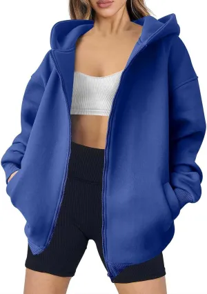 Women's Oversized Hoodies Fleece Lined Zip Up Sweatshrits Casual Fall Jackets Loose Fit Sweatshirt with Pockets