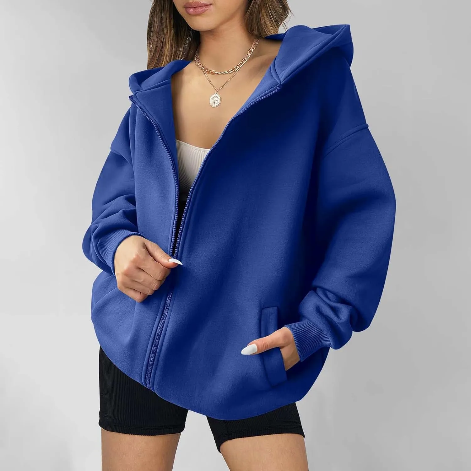 Women's Oversized Hoodies Fleece Lined Zip Up Sweatshrits Casual Fall Jackets Loose Fit Sweatshirt with Pockets