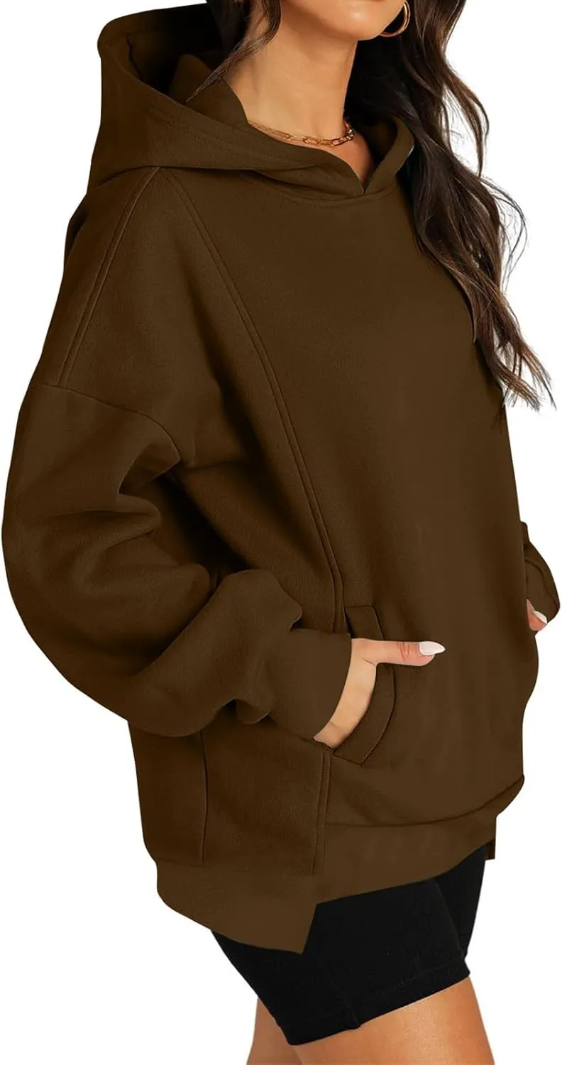 Womens Oversized Hoodies Fleece Sweatshirts Casual Long Sleeve Drop Shoulder Pullover Fall Winter Outfits Y2K Tops