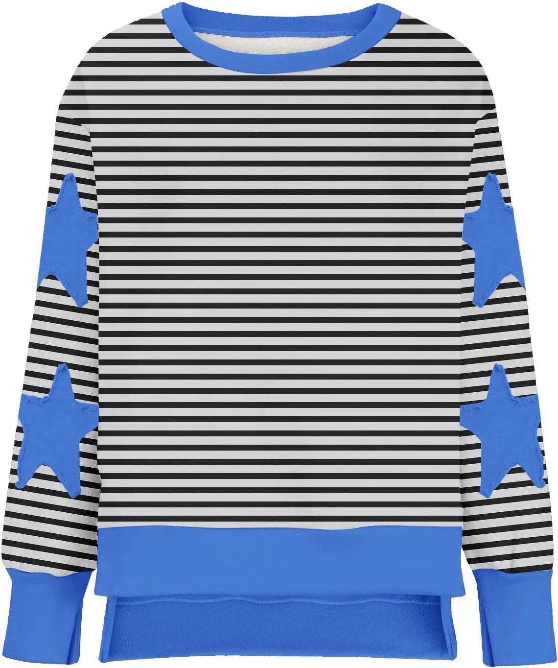 Womens Oversized Sweatshirts Y2k Star Striped Long Sleeve Crewneck Pullover Side Slit Sweatshirt for Teen Girls