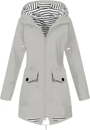 Womens Raincoat Windbreaker Jackets Outdoor Waterproof Lightweight Hooded Rain Coat Windproof Trench Jacket Coat 2024