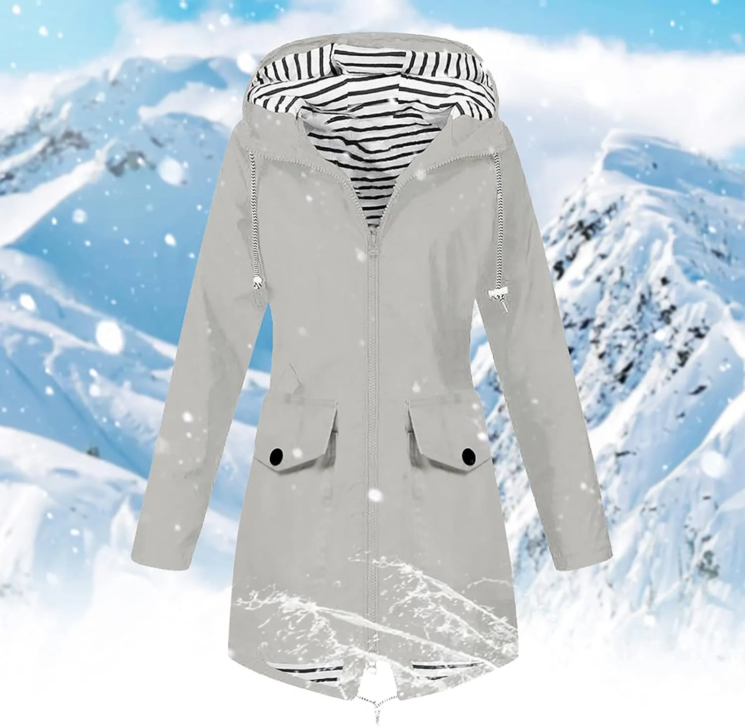 Womens Raincoat Windbreaker Jackets Outdoor Waterproof Lightweight Hooded Rain Coat Windproof Trench Jacket Coat 2024