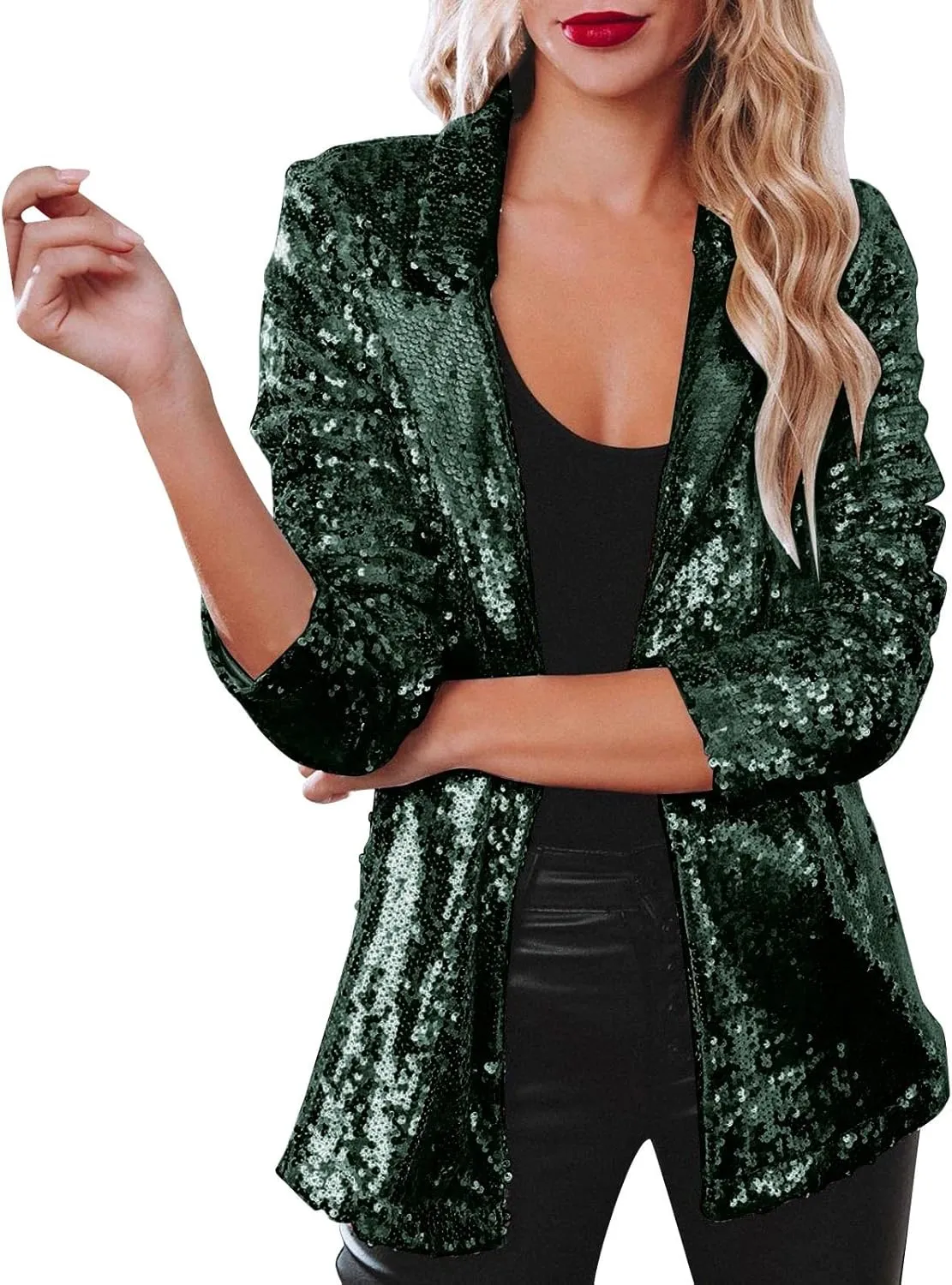 Women's Sequin Blazer Jacket Lightweight Casual Long Sleeves Cardigan Coat Evening Glitter Sparkle Sequins Shiny Outfit