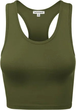 Women's Sleeveless Racerback Crop Camisole Tank Tops Cotton Basic Shirts