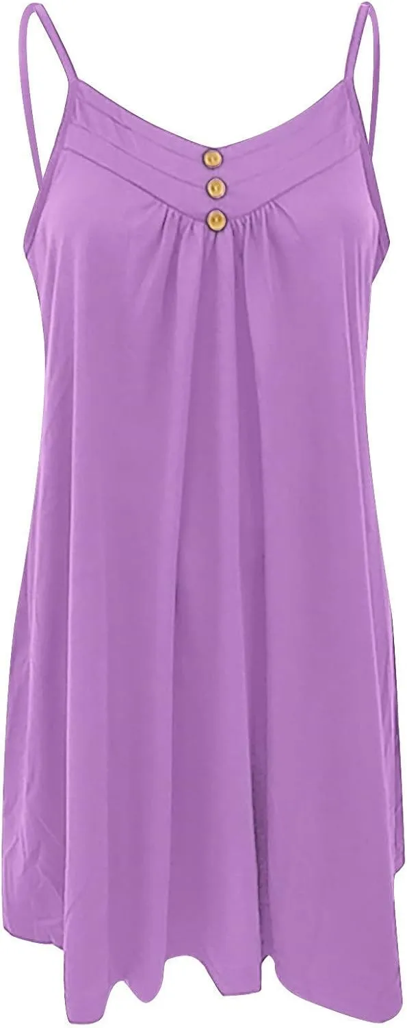Womens Spaghetti Strap Button Front Mini Dress Casual Sleeveless Flowy A Line Sundress for Summer Vacation 2025