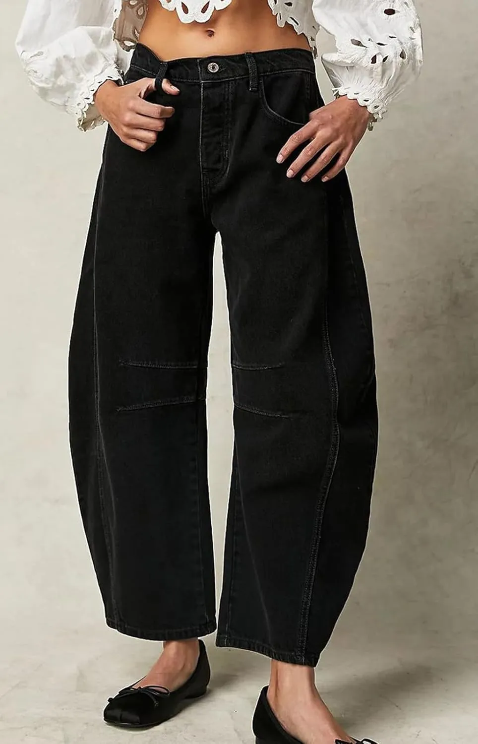 Womens Stretchy Mid Rise Barrel Jeans Vintage Loose Wide Leg Cropped Denim Pants Y2k Baggy Boyfriend Jeans