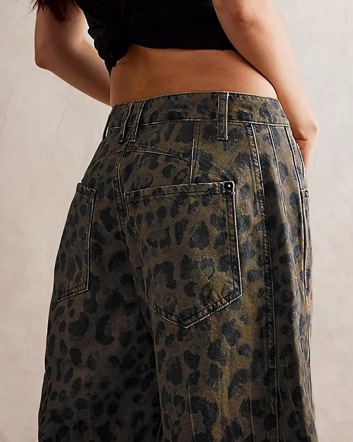 Womens Stretchy Mid Rise Barrel Jeans Vintage Loose Wide Leg Cropped Denim Pants Y2k Baggy Boyfriend Jeans