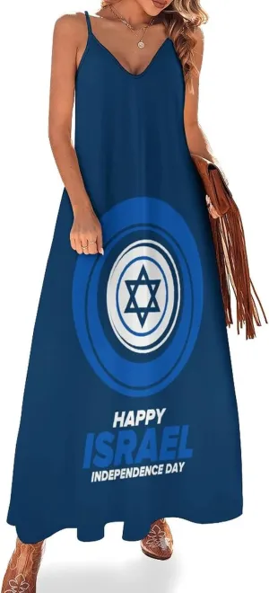 Women's Summer Dresses Happy Israel Independence Day Maxi Dress Vacation Outfits Sundress Beach Dresses for Women