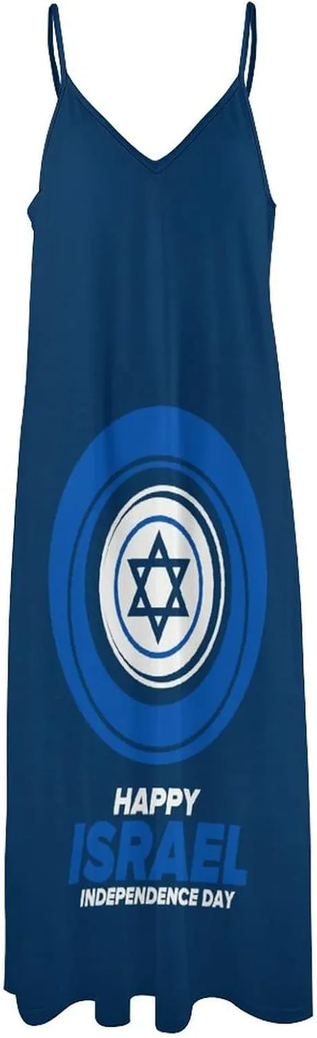 Women's Summer Dresses Happy Israel Independence Day Maxi Dress Vacation Outfits Sundress Beach Dresses for Women