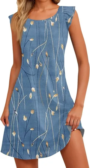 Womens Summer Dresses Solid Tank Dresses Flowy Beach Mini Dress Casual U Neck Sleeveless a Line Dress Sundresses