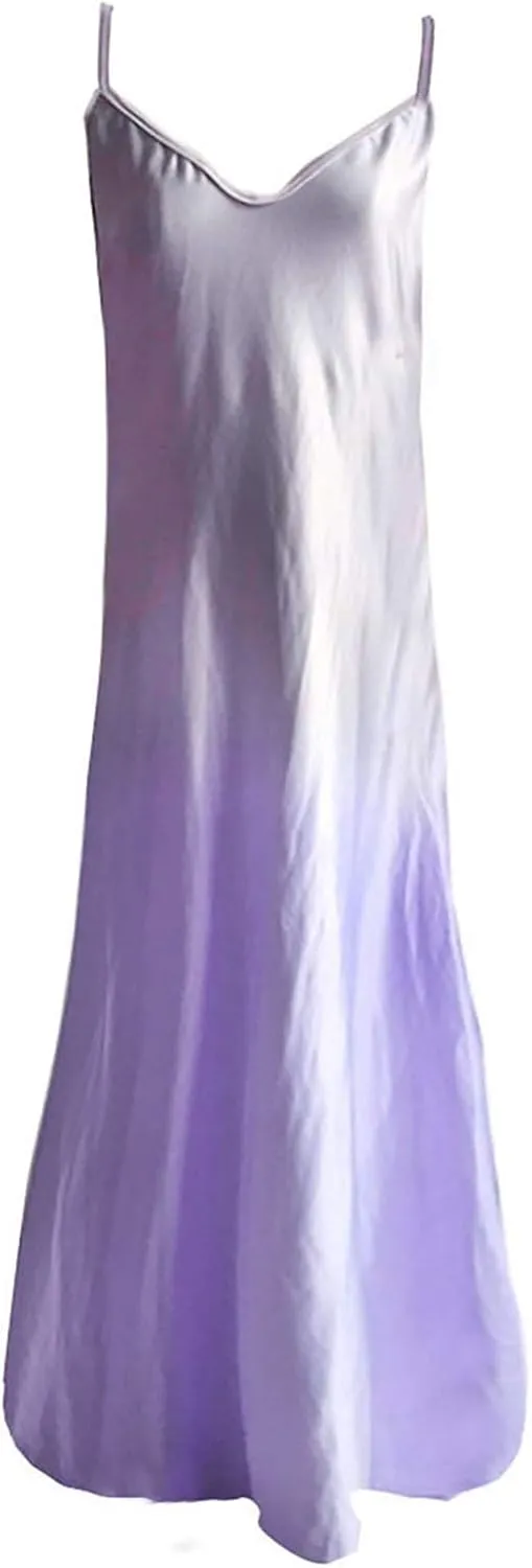 Women's Summer Dresses Spaghetti Strap Long Dress Plus Size Casual V Neck Gradient Print Sundress Beach Vacation Maxi Dresses