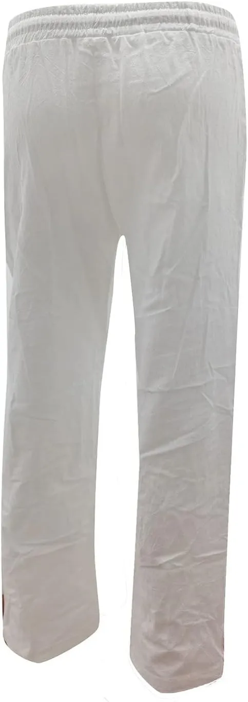 Women's Summer Trousers Linen Cotton Drawstring Elastic Waist Pants Casual Baggy Straight Solid Lounge Pants with Pockets