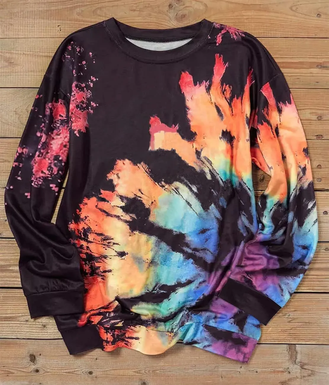 Womens Sweatshirt Crewneck Fashion Tie Dye Print Tops Casual Pullover Fleece Sweatshirt Loose Lightweight Sweatshirt