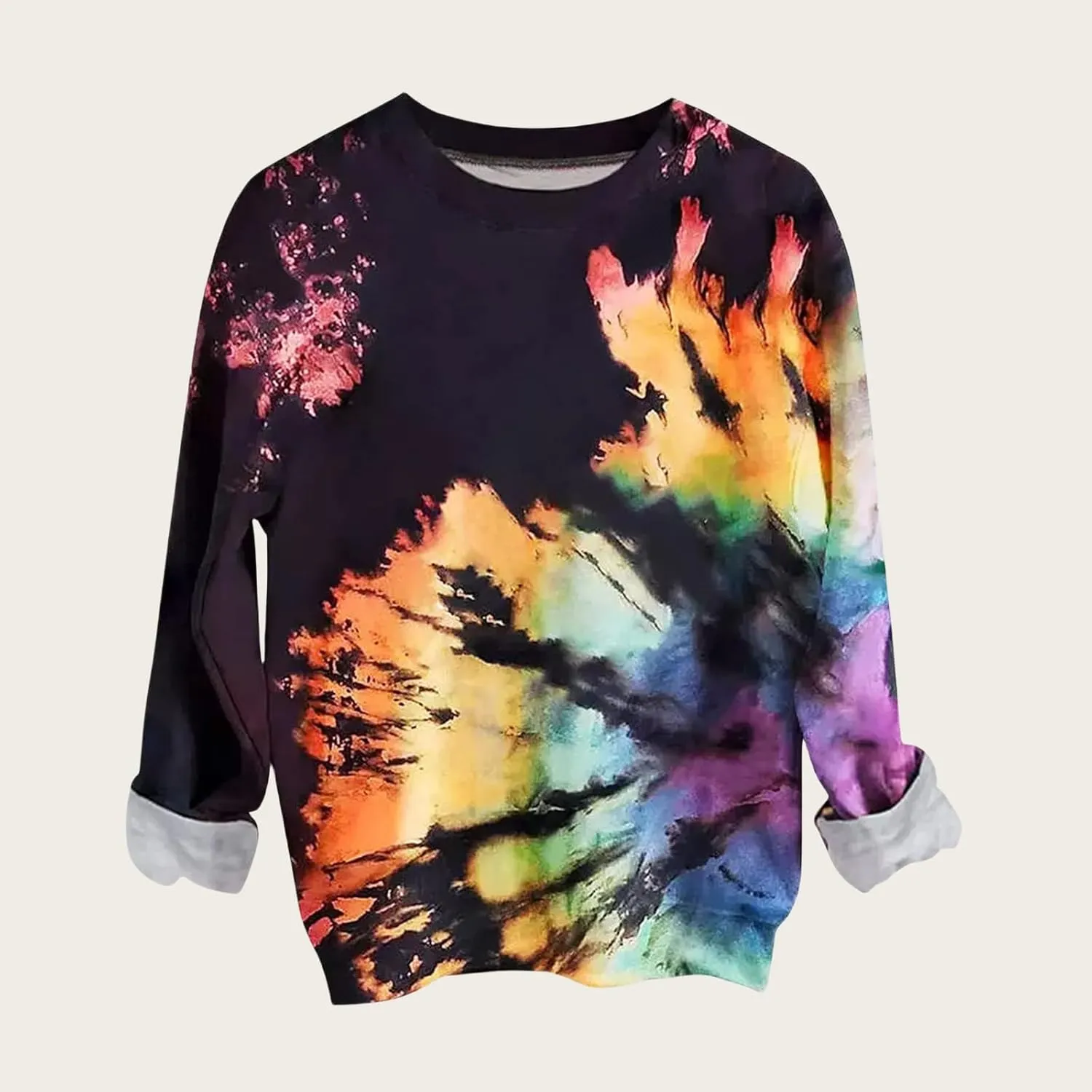 Womens Sweatshirt Crewneck Fashion Tie Dye Print Tops Casual Pullover Fleece Sweatshirt Loose Lightweight Sweatshirt