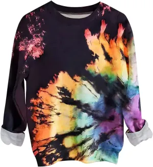 Womens Sweatshirt Crewneck Fashion Tie Dye Print Tops Casual Pullover Fleece Sweatshirt Loose Lightweight Sweatshirt
