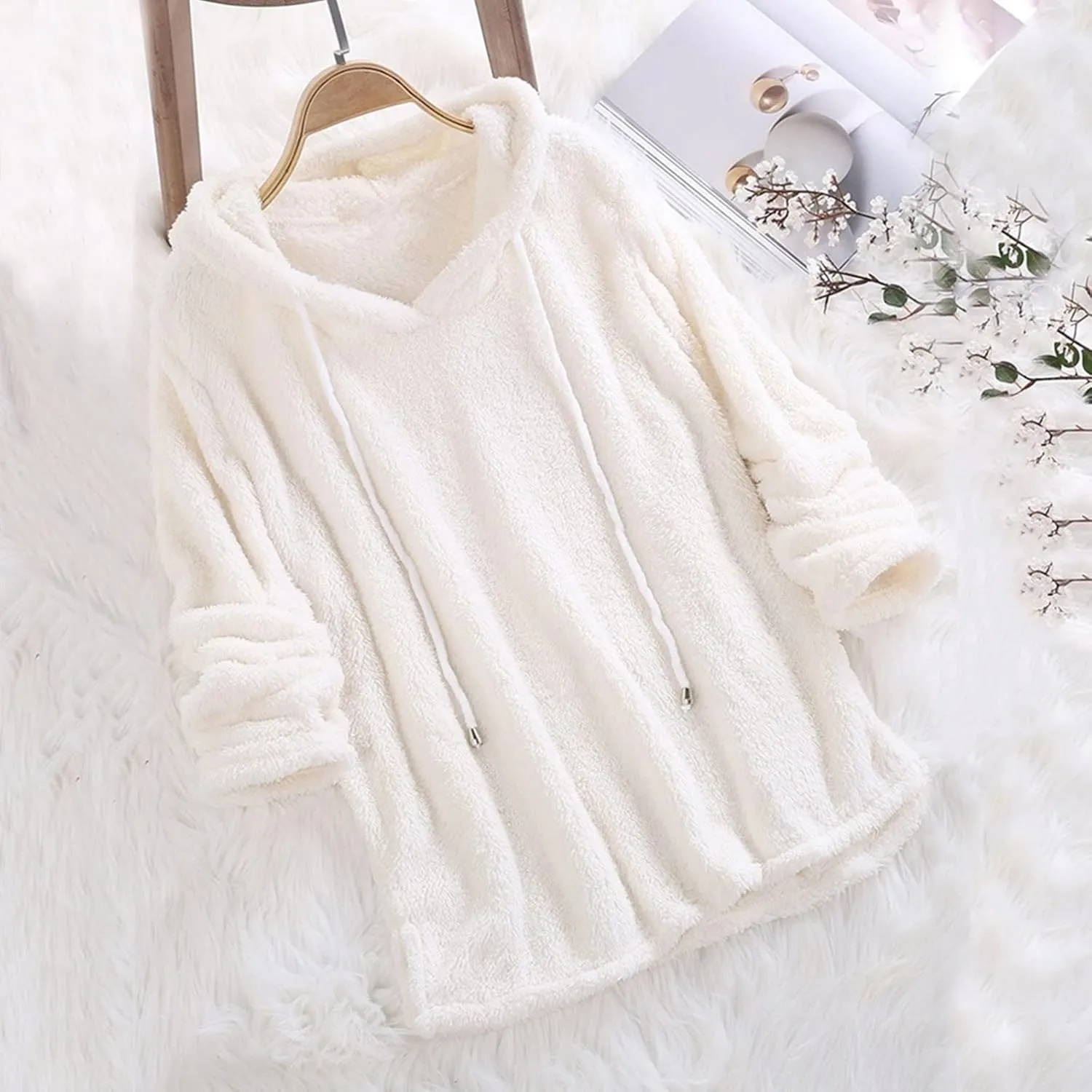 Womens Sweatshirt Women Casual Button V Neck Hoodies Oversized Pullover Sweatshirt Hooded Tops with Pockets
