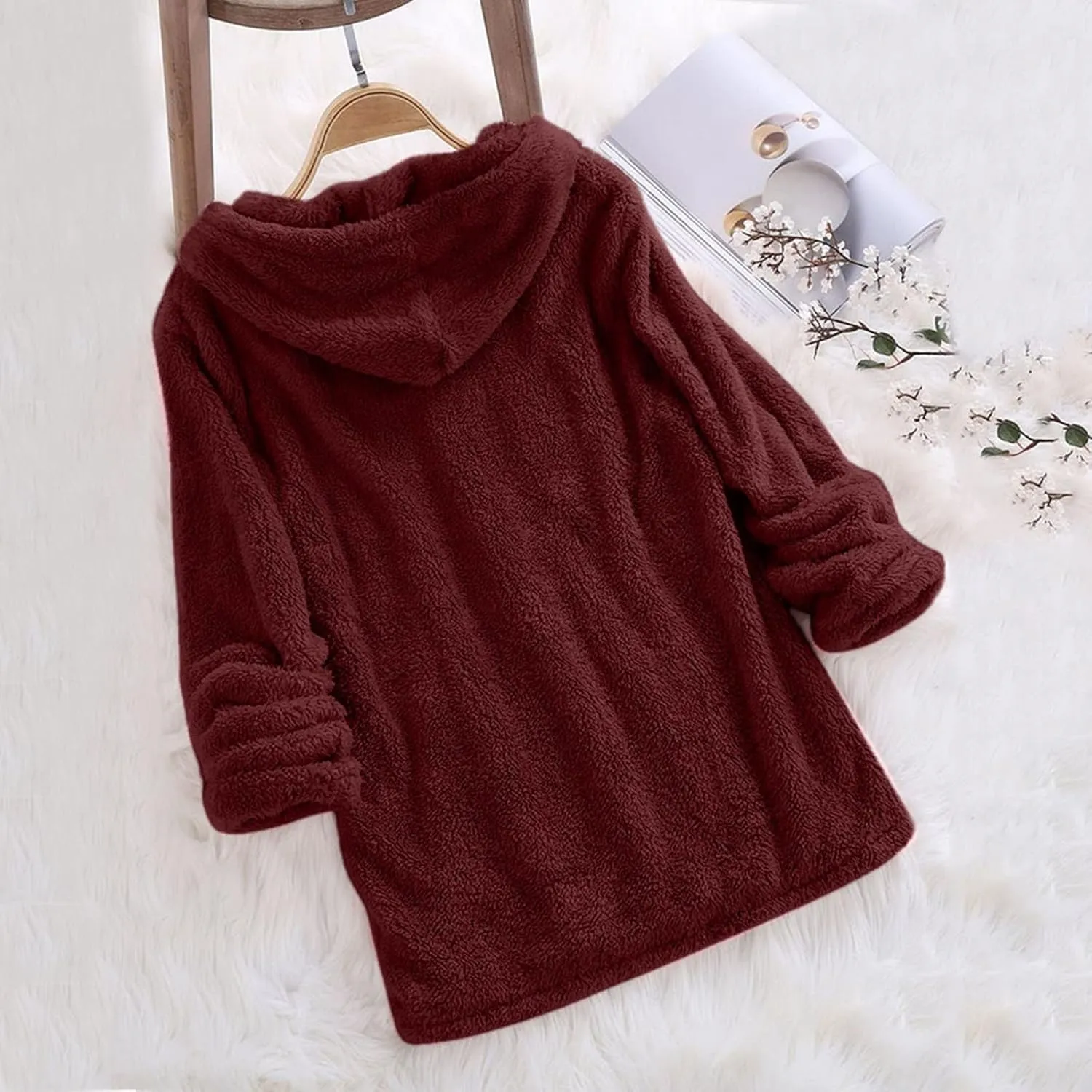 Womens Sweatshirt Women Casual Button V Neck Hoodies Oversized Pullover Sweatshirt Hooded Tops with Pockets