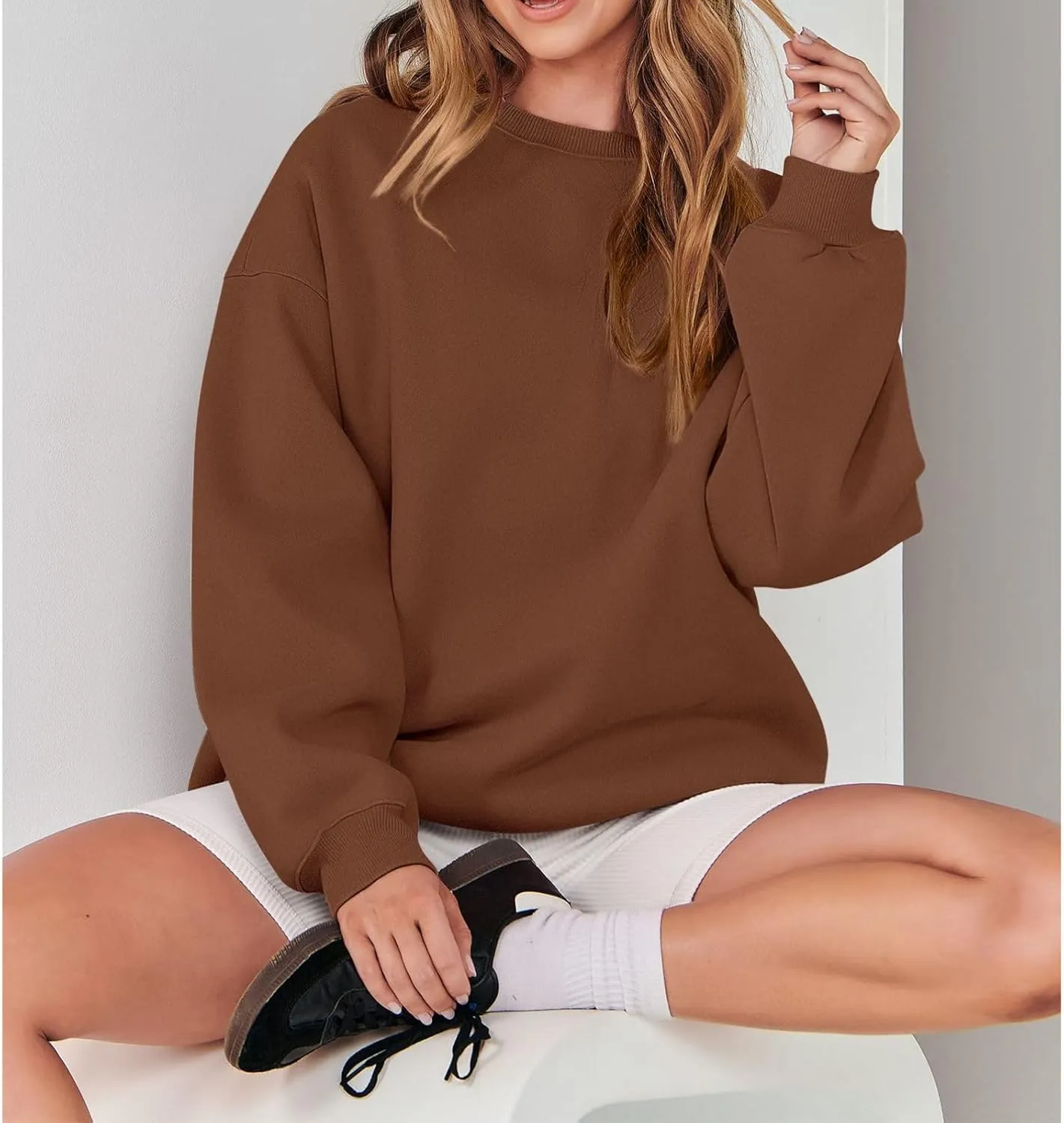 Women's Sweatshirts Hoodies Crewneck Oversized Fleece Pullover Sweaters Cute Top Y2K Teen Girls Preppy Clothes 2024