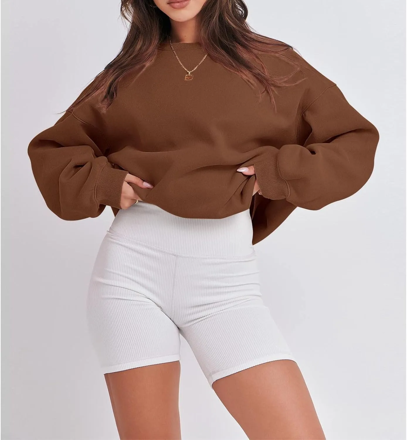 Women's Sweatshirts Hoodies Crewneck Oversized Fleece Pullover Sweaters Cute Top Y2K Teen Girls Preppy Clothes 2024