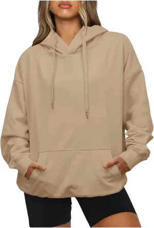 Womens Sweatshirts Trendy solid color Hoodie Casual Fleece Pullover Drawstring Fall Sweater Comfort Hoodie Hiking Clothes