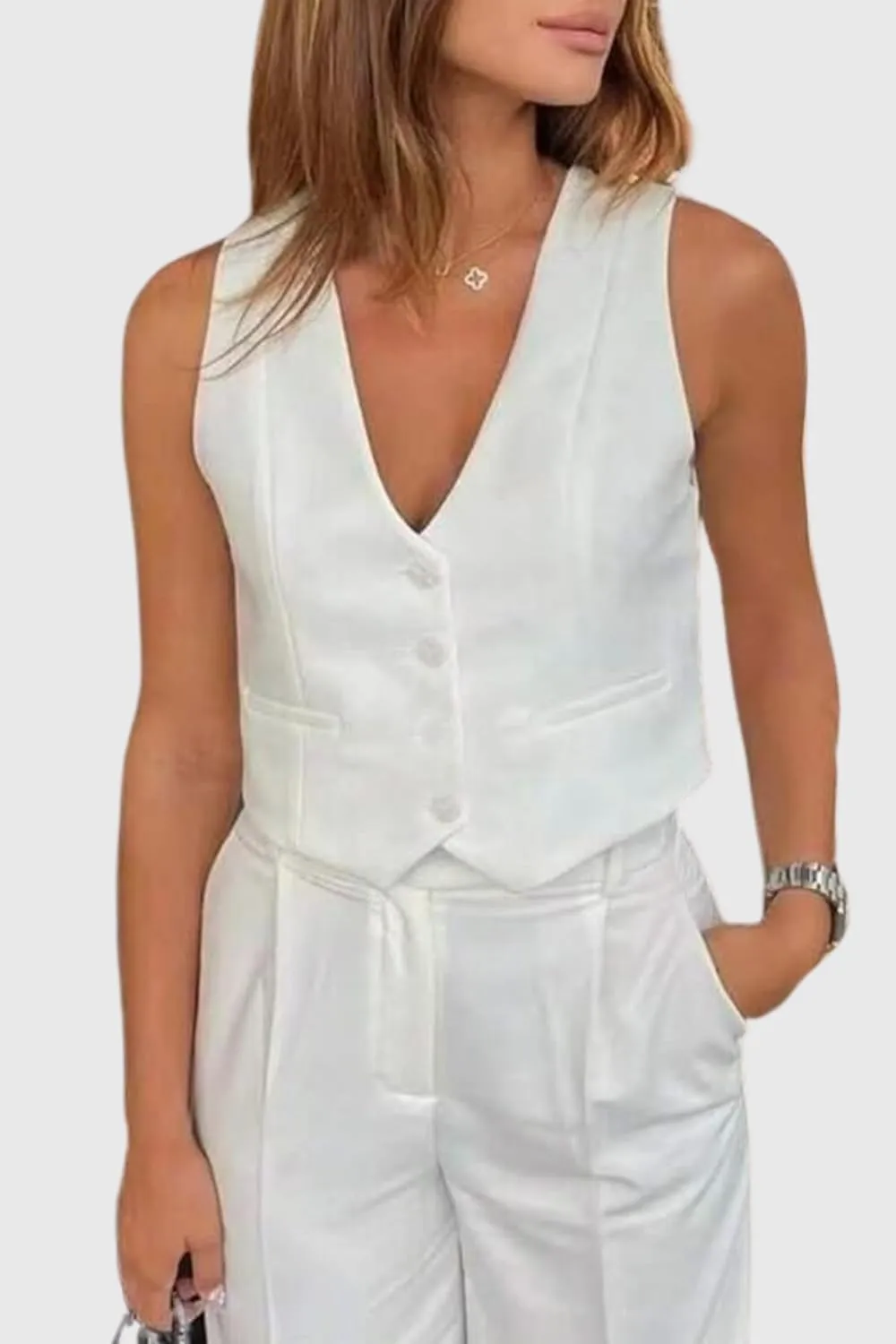 Women's Vest V Neck Sleeveless Button Down Blazer Jacket Waistcoat Casual Slim Fit Dressy Tank Tops