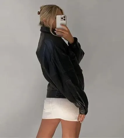 Womens Vintage 90S Genuine Leather Oversize Retro style Bomber Jacket