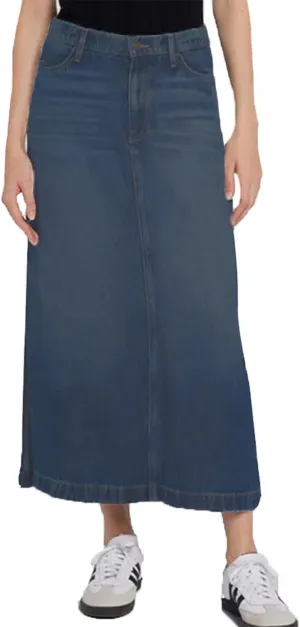 Women's Vintage Denim Long Skirt A-Line High Waisted Front Slit Casual Maxi Jean Skirt