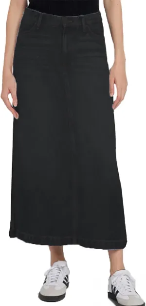 Women's Vintage Denim Long Skirt A-Line High Waisted Front Slit Casual Maxi Jean Skirt