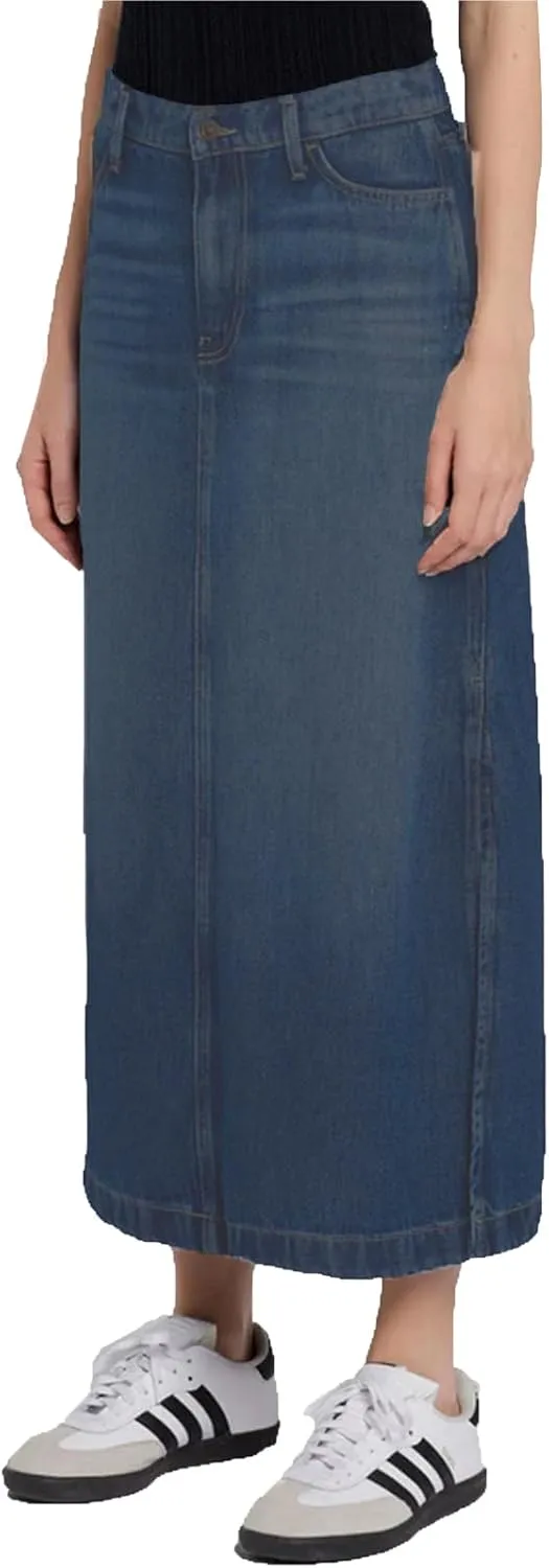 Women's Vintage Denim Long Skirt A-Line High Waisted Front Slit Casual Maxi Jean Skirt