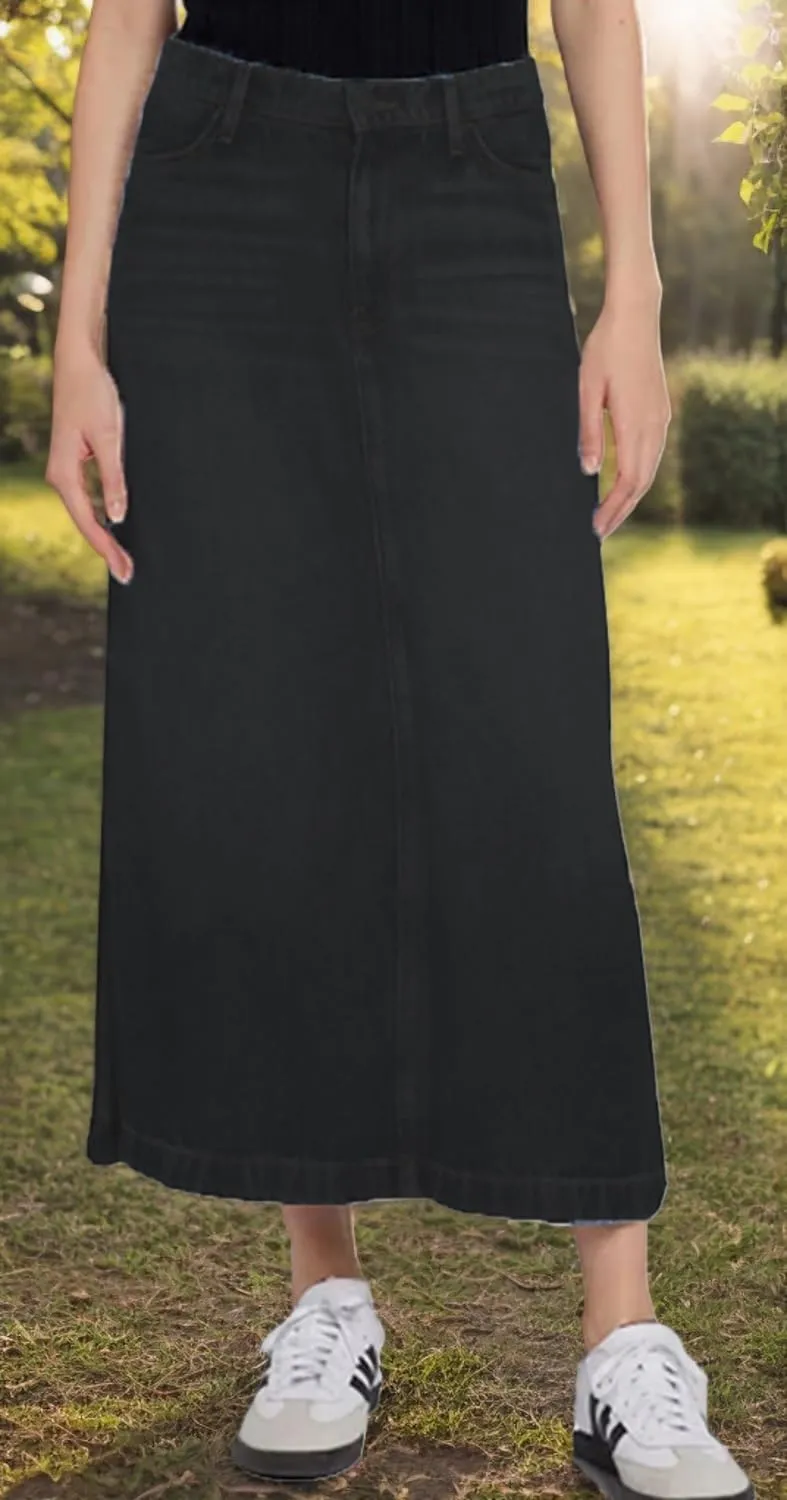 Women's Vintage Denim Long Skirt A-Line High Waisted Front Slit Casual Maxi Jean Skirt
