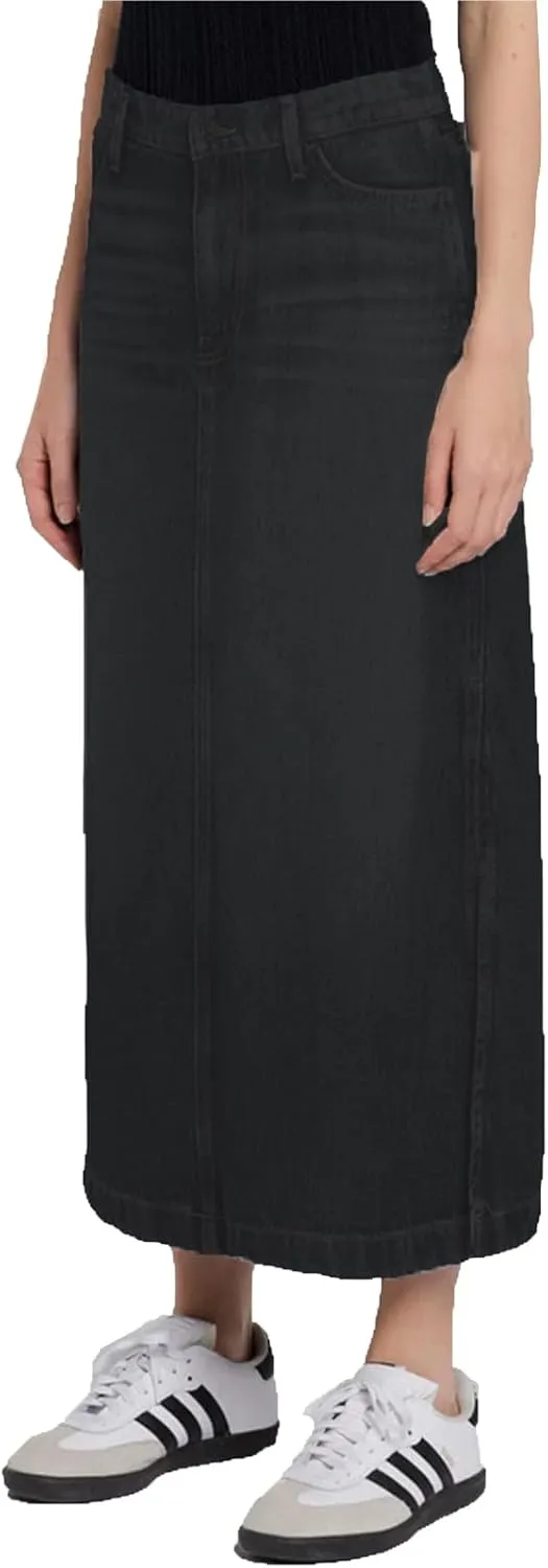 Women's Vintage Denim Long Skirt A-Line High Waisted Front Slit Casual Maxi Jean Skirt