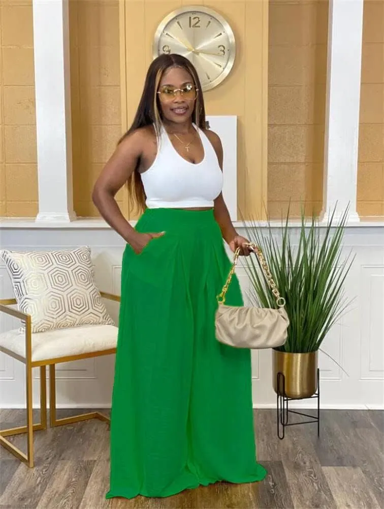 Women's Wide Leg Long Palazzo Pants High Waist Loose Fit Casual Flowy Pants Trousers with Pockets