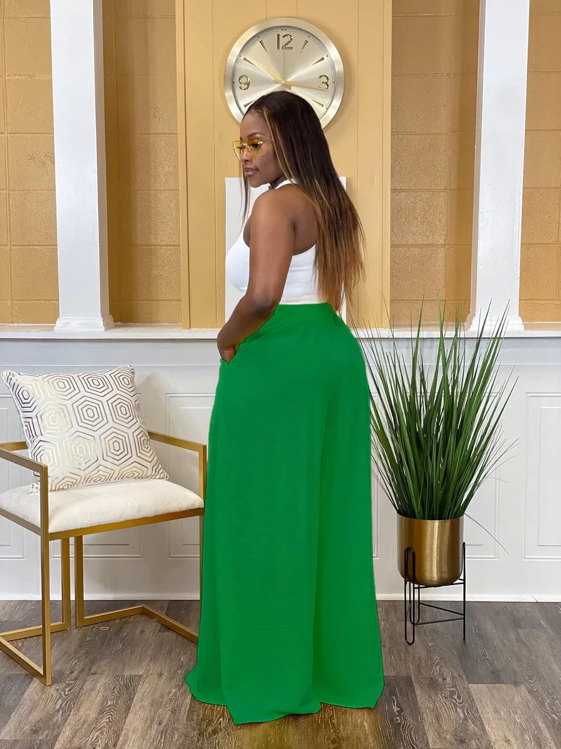 Women's Wide Leg Long Palazzo Pants High Waist Loose Fit Casual Flowy Pants Trousers with Pockets