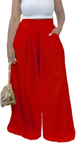 Women's Wide Leg Long Palazzo Pants High Waist Loose Fit Casual Flowy Pants Trousers with Pockets