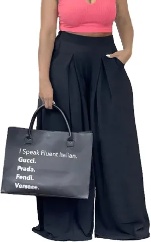 Women's Wide Leg Long Palazzo Pants High Waist Loose Fit Casual Flowy Pants Trousers with Pockets