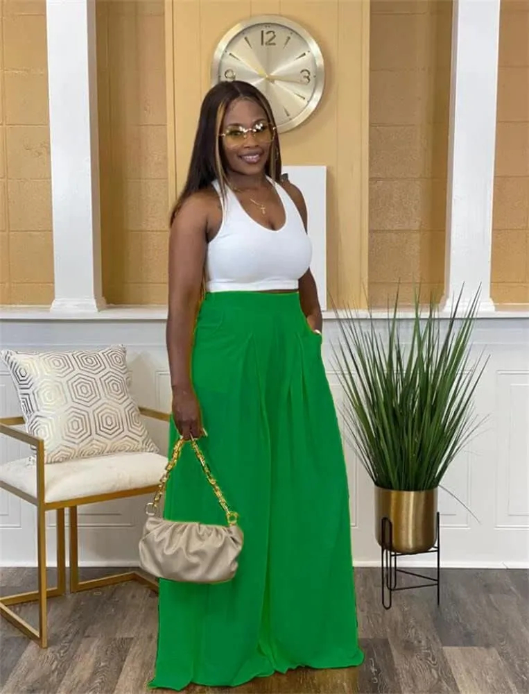 Women's Wide Leg Long Palazzo Pants High Waist Loose Fit Casual Flowy Pants Trousers with Pockets
