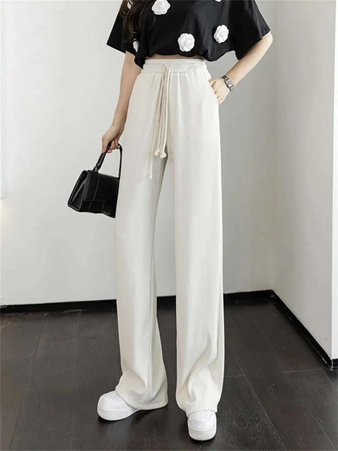 Women's Wide Leg Pants High Waist Loose Pants Korean Straight Long Trousers