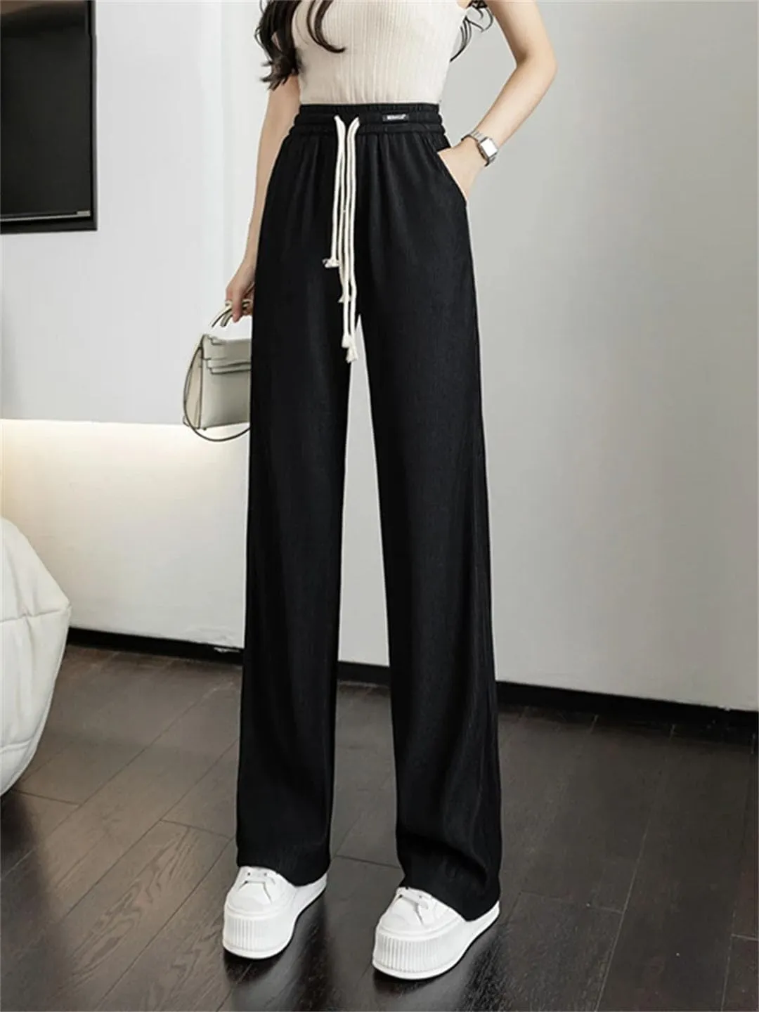 Women's Wide Leg Pants High Waist Loose Pants Korean Straight Long Trousers