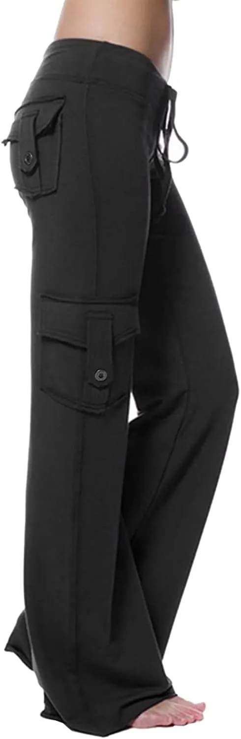 Womens Wide Leg Yoga Pants Cargo Trouser Fashion Pants Plus Size Flare Leggings Bootcut Yoga Pants with Pockets