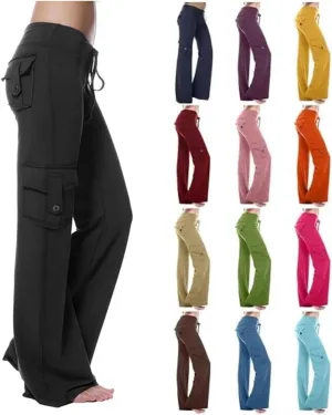 Womens Wide Leg Yoga Pants Cargo Trouser Fashion Pants Plus Size Flare Leggings Bootcut Yoga Pants with Pockets