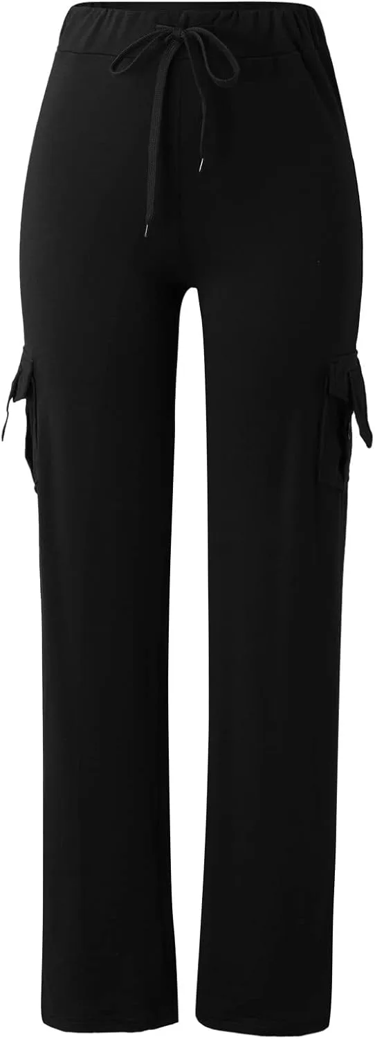 Womens Wide Leg Yoga Pants Cargo Trouser Fashion Pants Plus Size Flare Leggings Bootcut Yoga Pants with Pockets